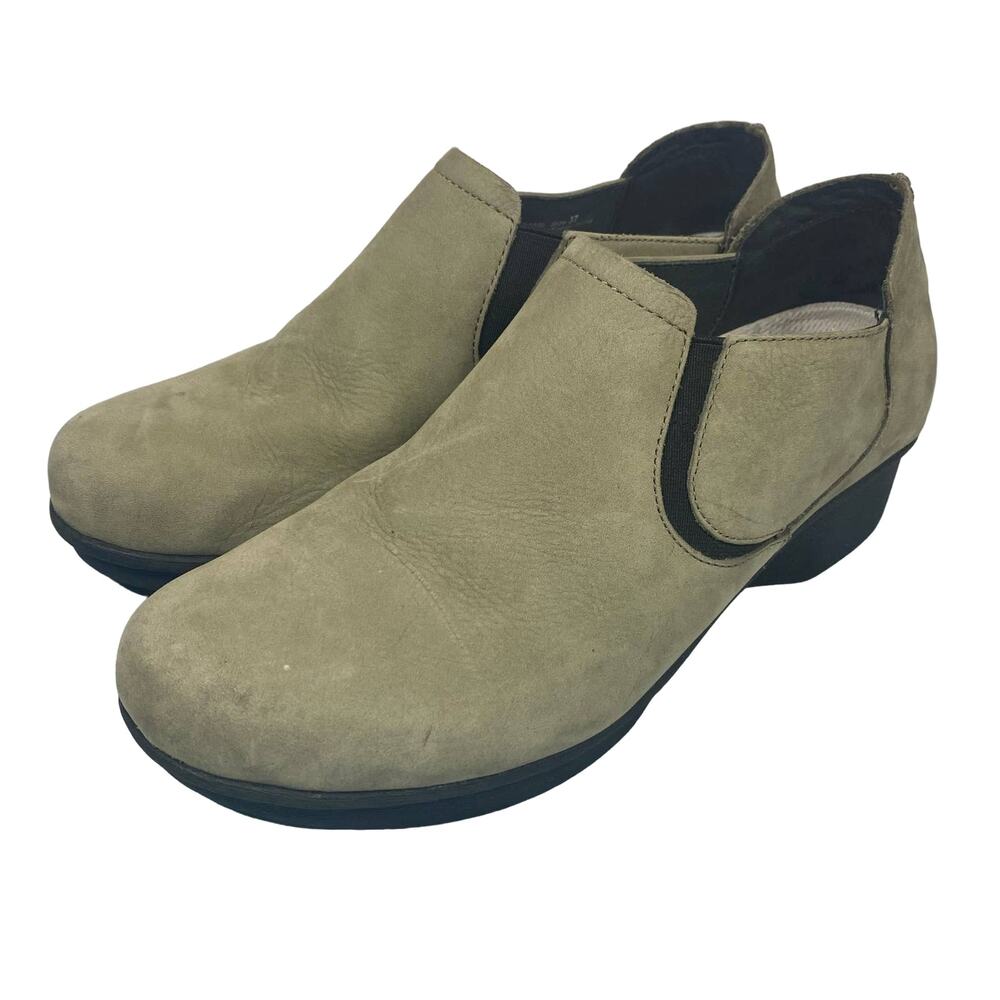 Dansko Lynn Gray Nubuck Slip On Wedge Booties Womens Size 7